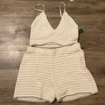 New with Tags Two Piece Crochet Shorts and Crochet Halter Top Size XL Summer Fun