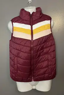 Arizona Jean Co Vest Womens Large Red Puffer Quilted Stripe Colorblock Zip