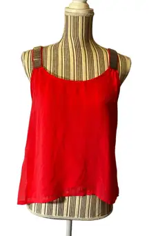 Leshop Coral Pink Scoop Neck Metallic Piping Sleeveless Tank Top Women SZ L