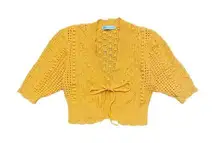 ZARA  Crocheted Short Sleeve Front Tie Sweater‎ Top Size S