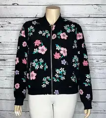 Lane Bryant Size 14/16 Black - Floral Print Zip Front Bomber Jacket