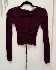 Urban Outfitters Out From Under Alexa Deep Burgundy Lettuce Trim Cinched Top S