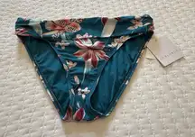 La Blanca Blue Caribbean Current Orchid Floral Ruched Bikini Swim Bottom 10 NWT