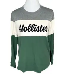 Hollister  Strip Long Sleeve Crew Neck Shirt Gray Green Cream Size Small