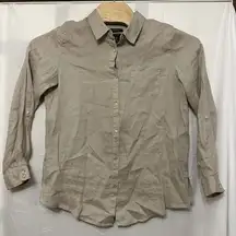 Jones New York Linen Button Up Shirt Women Size Large Tan Long Sleeve Minimalist