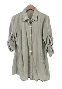 Soft Surroundings Dress Womens Medium Green Button Front Roll Tab‎ Sleeve