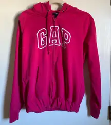 🌸GAP Hot Pink Embroidered Long Sleeve Barbiecore Hooded Sweatshirt Jacket #Pk