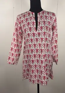 Roberta Roller Rabbit Pink Monkeys Print Beach Tunic Top Size XS Cotton Resort