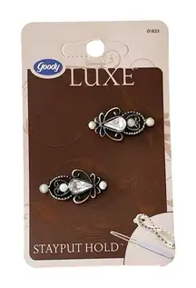 Goody Luxe Lot 8 Pc Off-White Pearl Crystal Antique Gold 2" Barrettes Clips