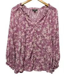 Style & Co Women Top 2X Purple Floral Iridescent Boho‎ Peasant Cottagecore Fairy