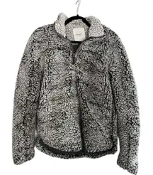 Thread and Supply Sherpa Pullover Sweatshirt Sweater 1/4 Zip Gray Black Size S