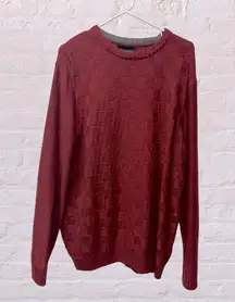 Geoffrey Beene burgundy red pullover Knit Sweater checkerboard texture Size XL