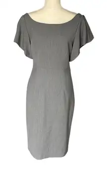 Milly Women's Gray Flutter Sleeve Wool Sheath Dress Size 6 Office Midi Length