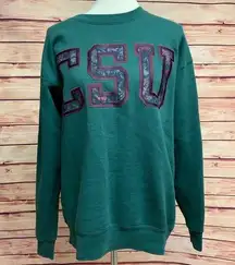 Vintage Jansport Floral CSU Green Pullover Sweater, Size Large