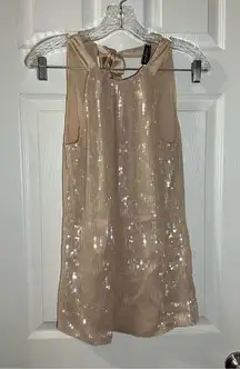 Guess by Marciano Tan Sequin Front Scoop Neck Sleeveless Blouse size XS