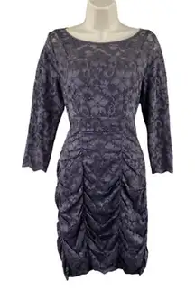 Eliza J. Royal Collection Dress Womens 10 Purple Gray Lace Lined Zip Button Back
