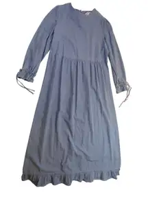 Denim Tiered Ruffle Midi Dress – Women's 12 Blue Cotton Long Sleeve