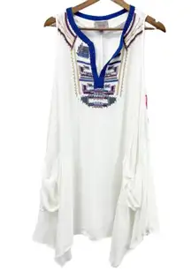 For Cynthia Swimsuit Cover Up Womens Medium Embroidered Shark‎ Bite White Beachy