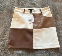 Color Block Leather Skirt