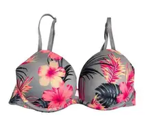 PINK Victorias Secret Bra Wear Everywhere Super Push Up Floral Pink Gray 32C