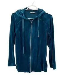Zynergy by Chicos side snap velour teal size 0 4/5 hooded zip up casual workout
