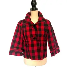 CHRISTOPHER & BANKS Buffalo Plaid Cropped Womens Blazer Size Small Red Black