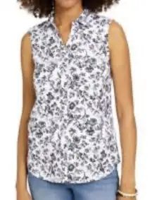 Charter Club Tailored Fit Floral Print Sleeveless Blouse Size 10 Classic Casual
