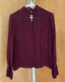 Maven‎ West Maroon Blouse Cupro USA XS cut out mock neck Long sleeve Boho