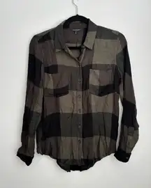Lucky Brand Green/Black Plaid Flannel Button Up