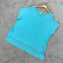 Eileen Fisher Women’s 100% Linen Square Boxy Shortsleeve Sweater Beachy Blue XL