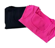 OQQ Ribbed Square Neck Long Sleeve Crop‎ Top Set Activewear Athleisure L