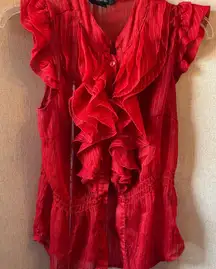 Elegant paper tee Red Ruffled Women's Top large