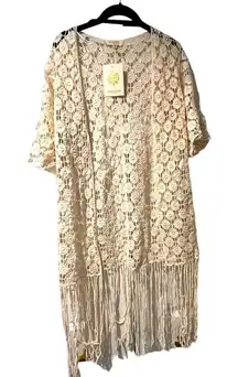 NWT Crochet Fringe Cream‎ Colored Cardigan Fringe, Floral, Comfortable, D21