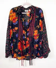 Chicos mixed media art to wear floral‎ abstract funky blouse