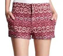 Free People Shorts Women 6 Wild Plum‎ Tribal Linen Blend Boho Retro