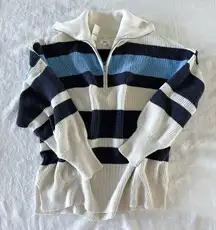 Aerie Oversized Striped Pullover Quarter Zip Sweater