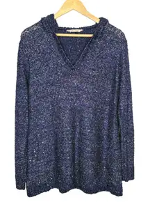 Soft Surroundings Navy Blue Shimmer Sequin Hoodie Pullover Sweater Women Large