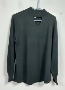 Womans Style & Co Long Sleeve Pullover Sweater Large Black Peekaboo Mock Neck