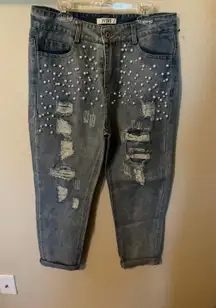 Nasty Gal IVIVI Jeans , Distressed Jeans, With Pearls Attached