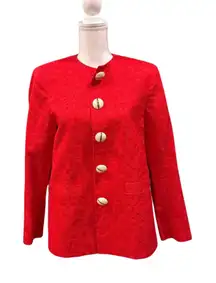 Vintage Red Women's Blazer with Large Button Detailing, Large