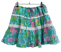Lilly Pulitzer Bliss Blue Lazy Paisley Skirt Small Ruffle Lace Tiered Resort‎