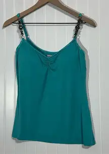 Cache Turquoise Gem‎ Strap Camisole L Stretch Y2K Glam Bling Party Rave Tank Top