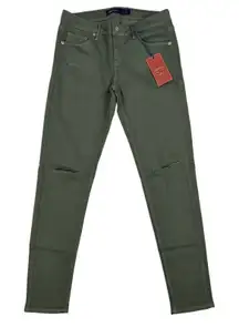 Just USA - Destroyed Ankle Length Skinny Jeans in Moss Green