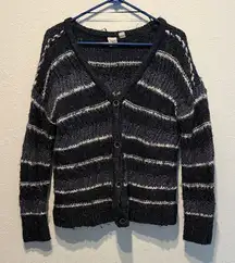 Roxy Blue White Gray Striped Chunky Knit Button Front Cardigan M Cottagecore Top