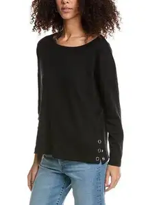 Chaser NWOT  Women Small Black Long Sleeve Knit Top Buckle Snap Rib Drop Shoulder