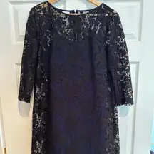 Donna Morgan  3/4 Sleeve Black Lace Dress Navy Lining Holiday Party