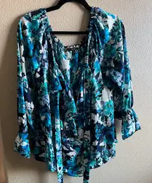 Sami & Jo Blue and White Floral Blouse size XL
