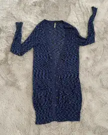 Free People Women's‎ XS Long Button-Down Cardigan Blue/Black Boho Minimalist