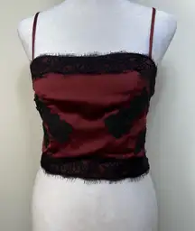 Goth Burgundy Lace Trim Crop Top size XS