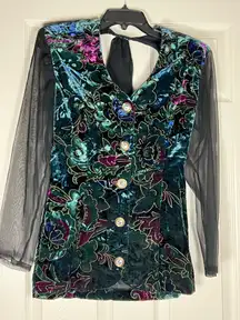 Rampage 90s Vintage Women's Velvet Floral Button Button Up Small 63153